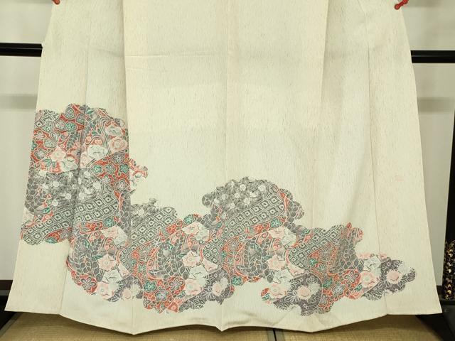 平和屋着物■訪問着　作家物　草花文　鬼しぼ縮緬　正絹　逸品　DABJ2958ya