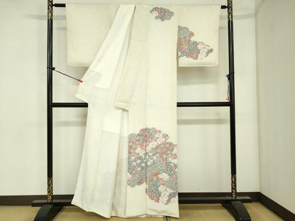 平和屋着物■訪問着　作家物　草花文　鬼しぼ縮緬　正絹　逸品　DABJ2958ya