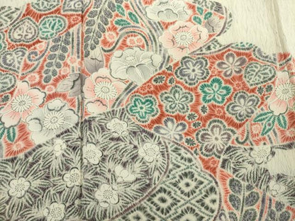 平和屋着物■訪問着　作家物　草花文　鬼しぼ縮緬　正絹　逸品　DABJ2958ya