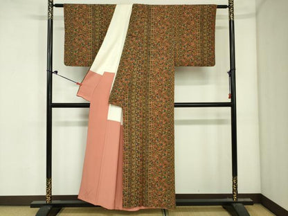 平和屋着物■上質な小紋　更紗花間道　正絹　逸品　DABJ2962ya