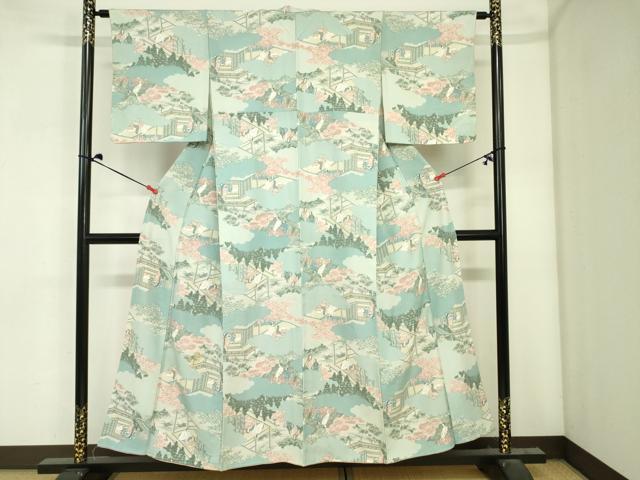 平和屋着物■上質な小紋　風景人物花文　正絹　逸品　DABJ2967ya