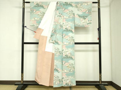 平和屋着物■上質な小紋　風景人物花文　正絹　逸品　DABJ2967ya
