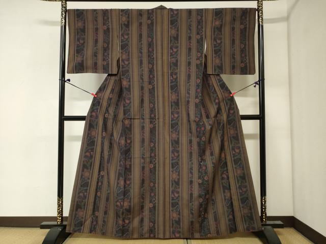 平和屋着物■上質な紬　更紗花間道　鈴乃屋扱い　正絹　逸品　DABJ2969ya