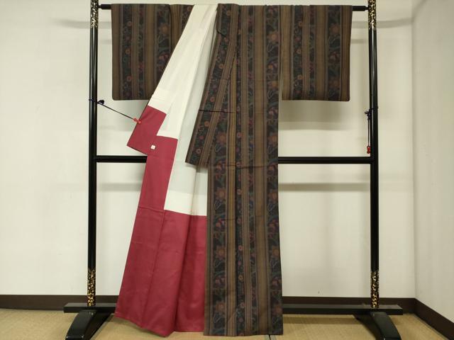 平和屋着物■上質な紬　更紗花間道　鈴乃屋扱い　正絹　逸品　DABJ2969ya