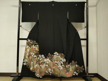 平和屋着物■豪華黒留袖　地紙人物花文　金彩　正絹　逸品　DABJ2971ya