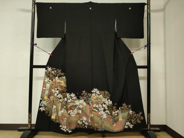 平和屋着物■豪華黒留袖　地紙人物花文　金彩　正絹　逸品　DABJ2971ya