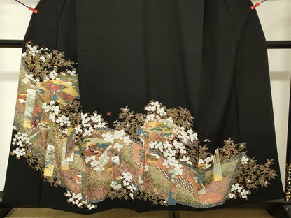 平和屋着物■豪華黒留袖　地紙人物花文　金彩　正絹　逸品　DABJ2971ya