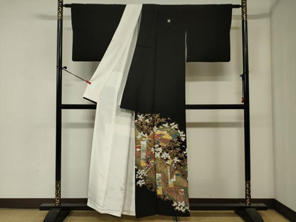 平和屋着物■豪華黒留袖　地紙人物花文　金彩　正絹　逸品　DABJ2971ya
