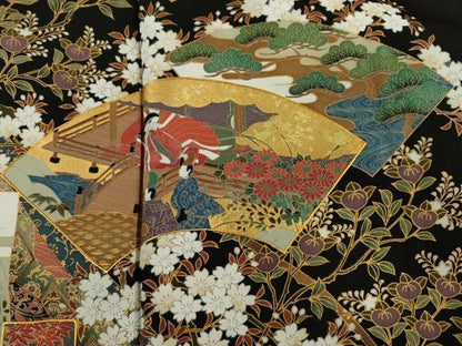 平和屋着物■豪華黒留袖　地紙人物花文　金彩　正絹　逸品　DABJ2971ya