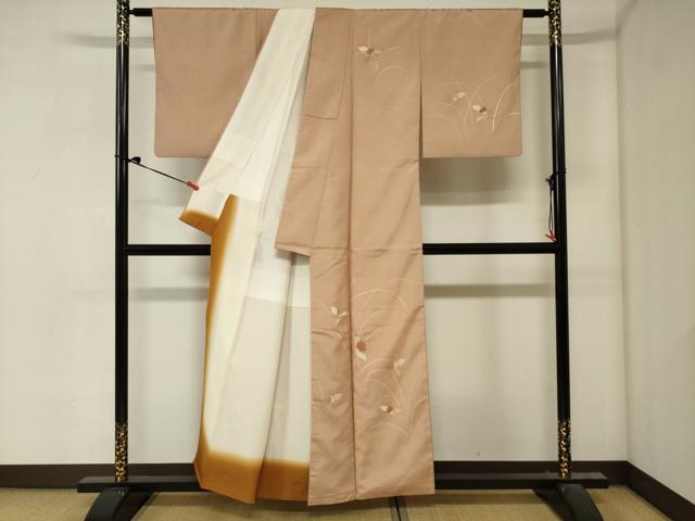 平和屋着物■訪問着　紬地　草花文　金彩　正絹　逸品　DABJ2979ya