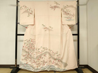 平和屋着物■訪問着　友禅　風景花松文　枝梅　暈し染め　正絹　逸品　DABJ2980ya