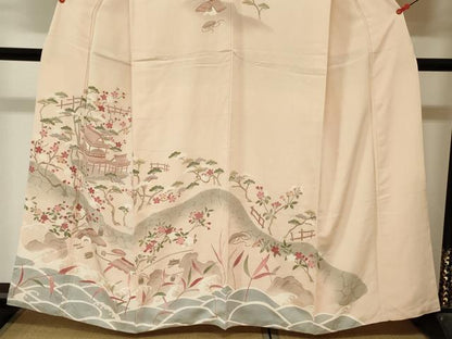 平和屋着物■訪問着　友禅　風景花松文　枝梅　暈し染め　正絹　逸品　DABJ2980ya