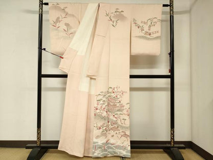平和屋着物■訪問着　友禅　風景花松文　枝梅　暈し染め　正絹　逸品　DABJ2980ya