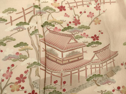平和屋着物■訪問着　友禅　風景花松文　枝梅　暈し染め　正絹　逸品　DABJ2980ya
