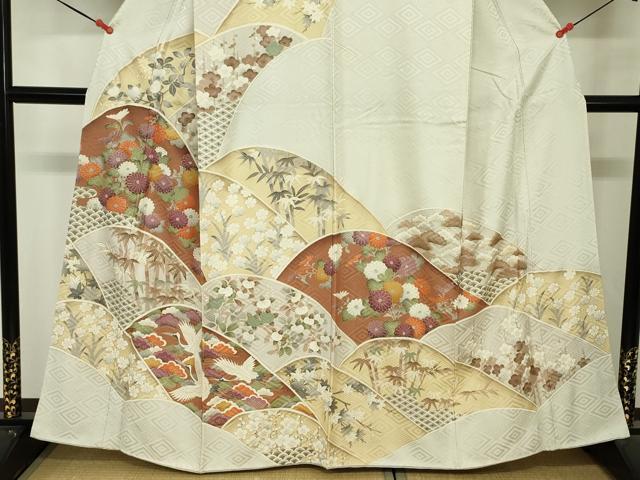 平和屋着物■訪問着　飛鶴花松文　重ね山　金彩　正絹　逸品　DABJ2984ya