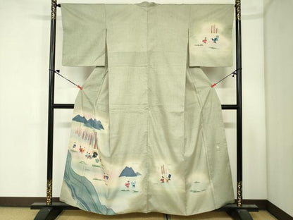 平和屋着物■訪問着　作家物　紬地　童子遊び　暈し染め　正絹　逸品　DABJ2986ya