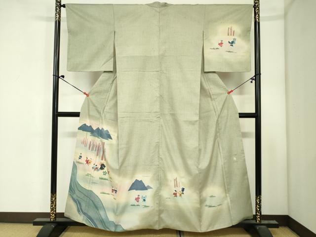 平和屋着物■訪問着　作家物　紬地　童子遊び　暈し染め　正絹　逸品　DABJ2986ya
