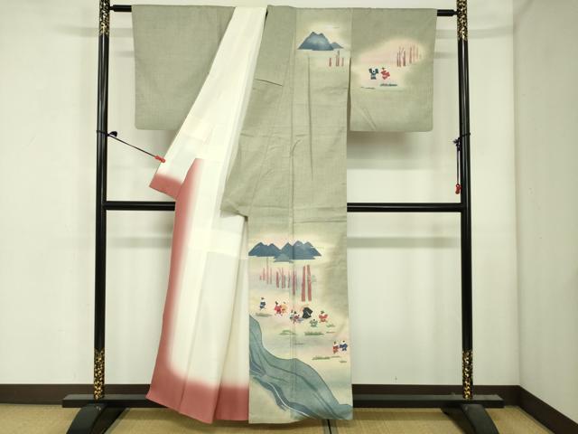 平和屋着物■訪問着　作家物　紬地　童子遊び　暈し染め　正絹　逸品　DABJ2986ya