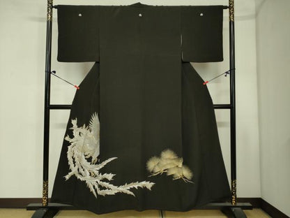 平和屋着物■豪華黒留袖　総刺繍　鳳凰松文　金銀糸　正絹　逸品　DABJ2988ya