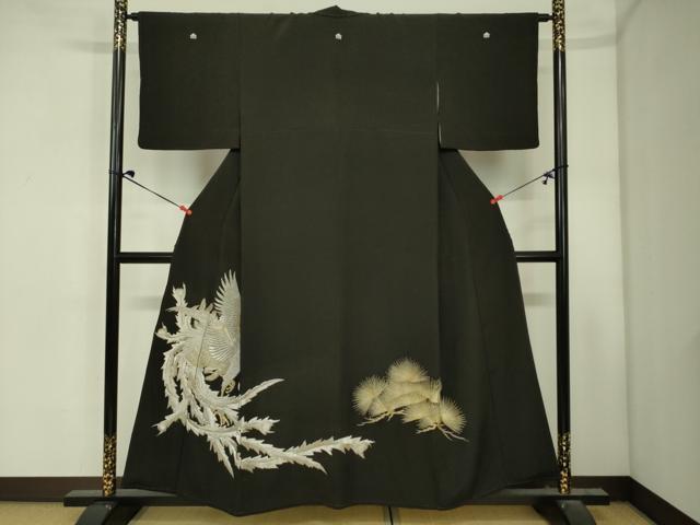 平和屋着物■豪華黒留袖　総刺繍　鳳凰松文　金銀糸　正絹　逸品　DABJ2988ya