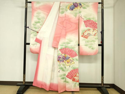 平和屋着物■豪華振袖　駒刺繍　絞り　扇面花松葉文　枝梅　暈し染め　金彩　正絹　逸品　DABJ2989ya