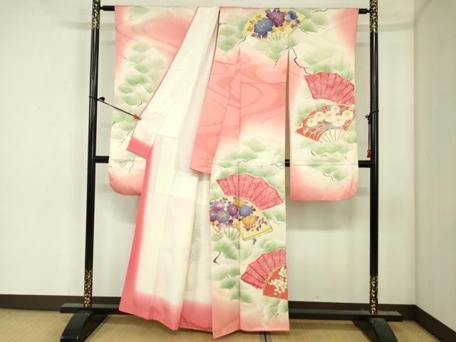 平和屋着物■豪華振袖　駒刺繍　絞り　扇面花松葉文　枝梅　暈し染め　金彩　正絹　逸品　DABJ2989ya