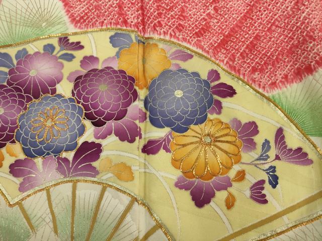 平和屋着物■豪華振袖　駒刺繍　絞り　扇面花松葉文　枝梅　暈し染め　金彩　正絹　逸品　DABJ2989ya
