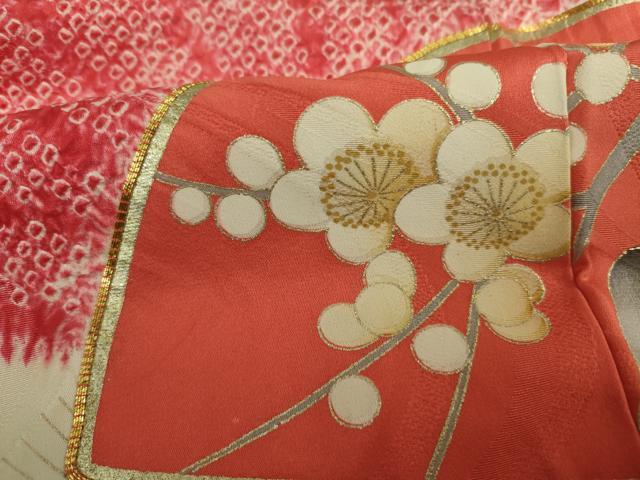 平和屋着物■豪華振袖　駒刺繍　絞り　扇面花松葉文　枝梅　暈し染め　金彩　正絹　逸品　DABJ2989ya