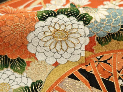 平和屋着物■豪華黒留袖　駒刺繍　扇面花文　金彩　正絹　逸品　DABJ2992ya