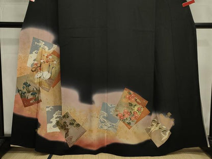 平和屋着物■豪華黒留袖　色紙重ね花文　鶴　暈し染め　金彩　正絹　逸品　DABJ2993ya