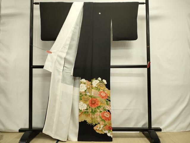平和屋着物■豪華黒留袖　刺繍　草花文　尾長鳥　金彩　正絹　逸品　DABJ2995ya