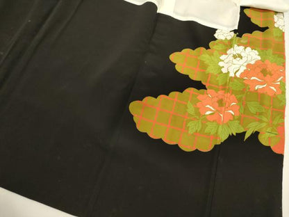 平和屋着物■豪華黒留袖　刺繍　草花文　尾長鳥　金彩　正絹　逸品　DABJ2995ya