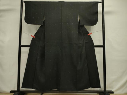 平和屋着物■上質な紬　絣文様　黒地　正絹　逸品　DABJ3000ya