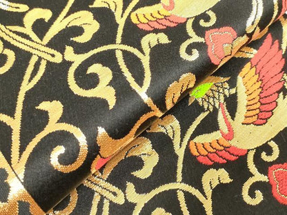 平和屋着物[]女の子　子供　全通柄袋帯　鳳凰花唐草文　黒地　金糸　逸品　DABJ3004ea