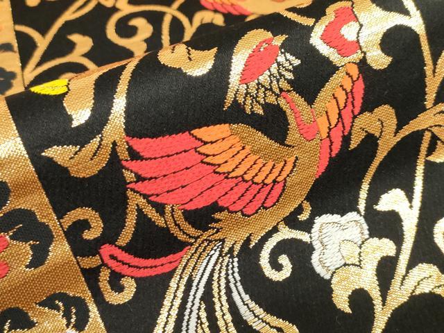 平和屋着物[]女の子　子供　全通柄袋帯　鳳凰花唐草文　黒地　金糸　逸品　DABJ3004ea