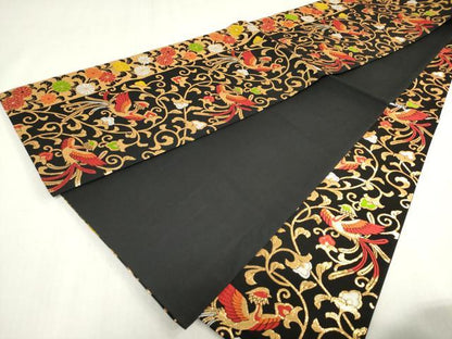 平和屋着物[]女の子　子供　全通柄袋帯　鳳凰花唐草文　黒地　金糸　逸品　DABJ3004ea
