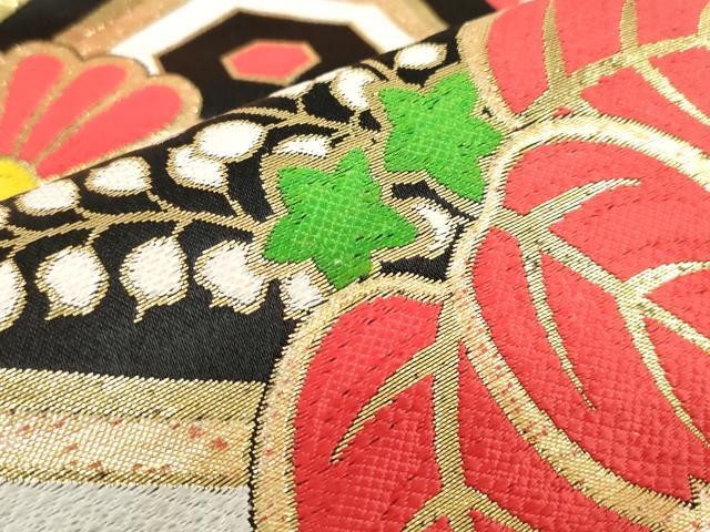 平和屋着物[]アンティーク　大正ロマン　女の子　子供　丸帯　桐花亀甲文　黒地　金糸　逸品　DABJ3005ea