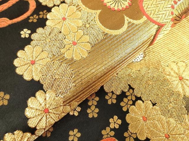 平和屋着物[]女の子　子供　全通柄袋帯　唐織　鼓花文　舞梅　黒地　金糸　逸品　DABJ3010ea