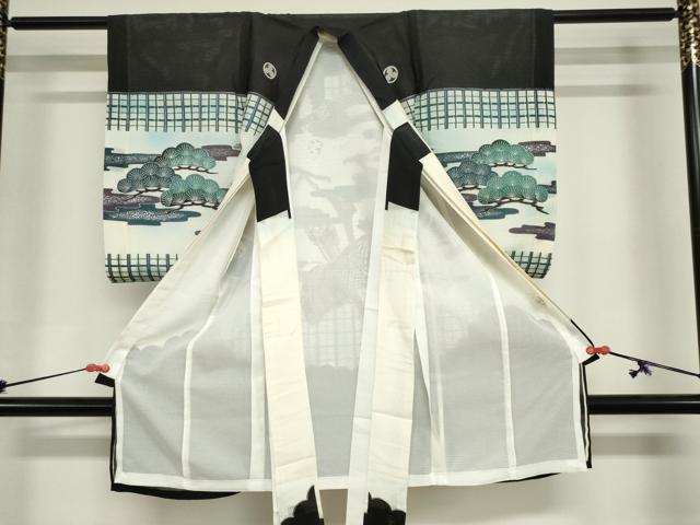 平和屋着物＊夏物　お宮参り　男の子　祝着　産着　初着　のしめ　絽　鷹　鷲　兜　銀彩　逸品　DABJ3016ea