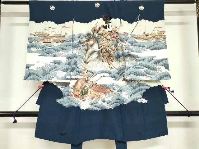 平和屋着物[]お宮参り　男の子　祝着　産着　初着　のしめ　武士　立波舟文　逸品　DABJ3018ea