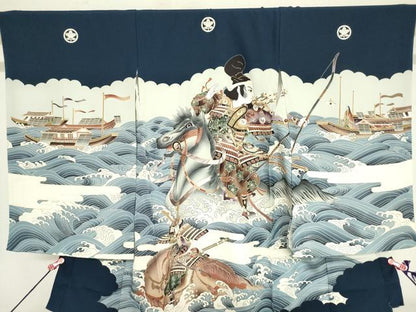 平和屋着物[]お宮参り　男の子　祝着　産着　初着　のしめ　武士　立波舟文　逸品　DABJ3018ea