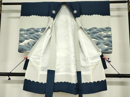 平和屋着物[]お宮参り　男の子　祝着　産着　初着　のしめ　武士　立波舟文　逸品　DABJ3018ea