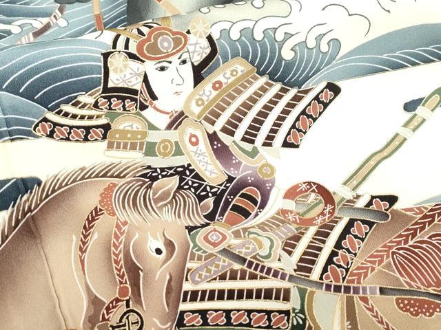 平和屋着物[]お宮参り　男の子　祝着　産着　初着　のしめ　武士　立波舟文　逸品　DABJ3018ea