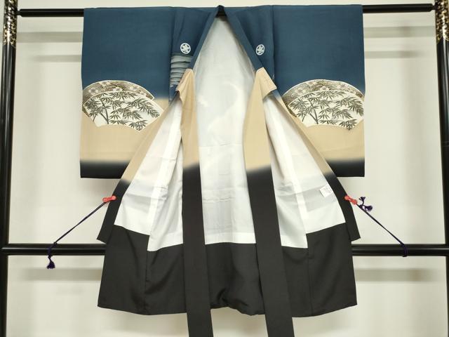 平和屋着物[]お宮参り　男の子　祝着　産着　初着　のしめ　鷹　鷲　舞扇文　暈し染め　金彩　逸品　DABJ3019ea