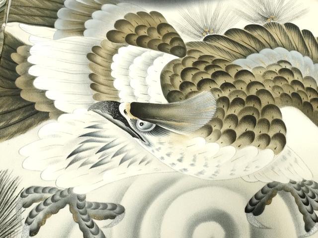 平和屋着物[]お宮参り　男の子　祝着　産着　初着　のしめ　手描き　鷹　鷲　龍　松文　金彩　逸品　DABJ3020ea