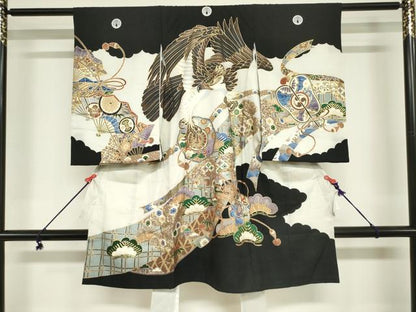平和屋着物[]お宮参り　男の子　祝着　産着　初着　のしめ　鷹　鷲　器物松文　金彩　DABJ3022ea