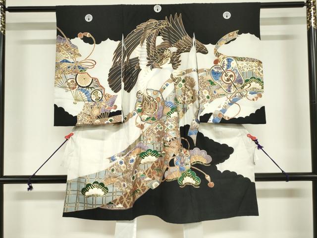 平和屋着物[]お宮参り　男の子　祝着　産着　初着　のしめ　鷹　鷲　器物松文　金彩　DABJ3022ea