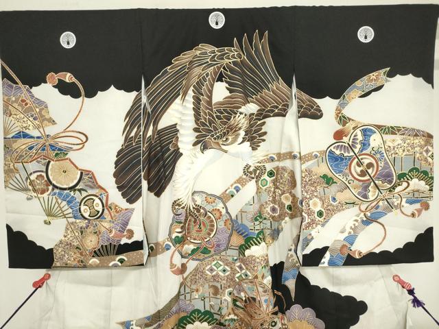 平和屋着物[]お宮参り　男の子　祝着　産着　初着　のしめ　鷹　鷲　器物松文　金彩　DABJ3022ea