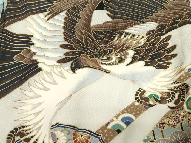 平和屋着物[]お宮参り　男の子　祝着　産着　初着　のしめ　鷹　鷲　器物松文　金彩　DABJ3022ea