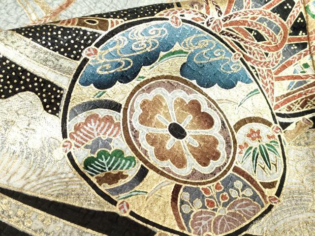 平和屋着物[]お宮参り　男の子　祝着　産着　初着　のしめ　鷹　鷲　器物文　暈し染め　金銀彩　逸品　DABJ3023ea